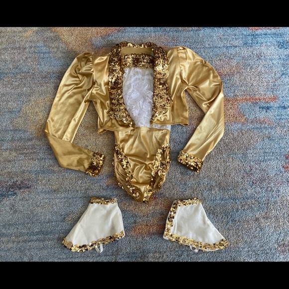 Vntg 80s white & gold sequined halter bodysuit marching band Halloween costume